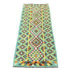 235 x 102 cm Hand-Woven Afghan Kilim Runner Rug – Wool Flatweave