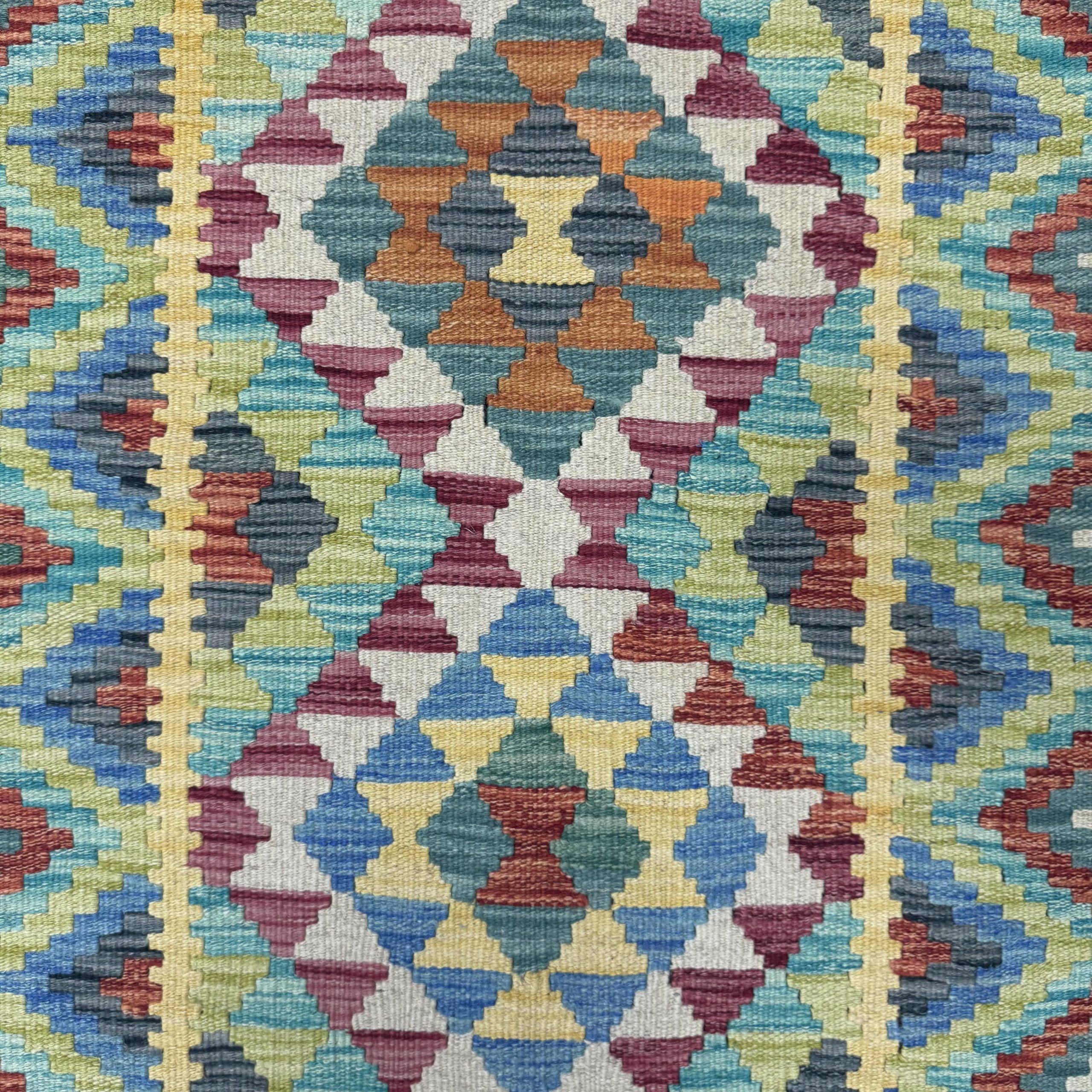 235 x 102 cm Hand-Woven Afghan Kilim Runner Rug – Wool Flatweave