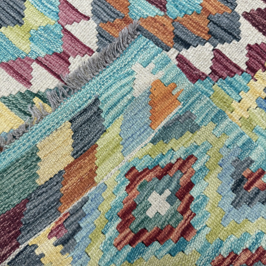 235 x 102 cm Hand-Woven Afghan Kilim Runner Rug – Wool Flatweave