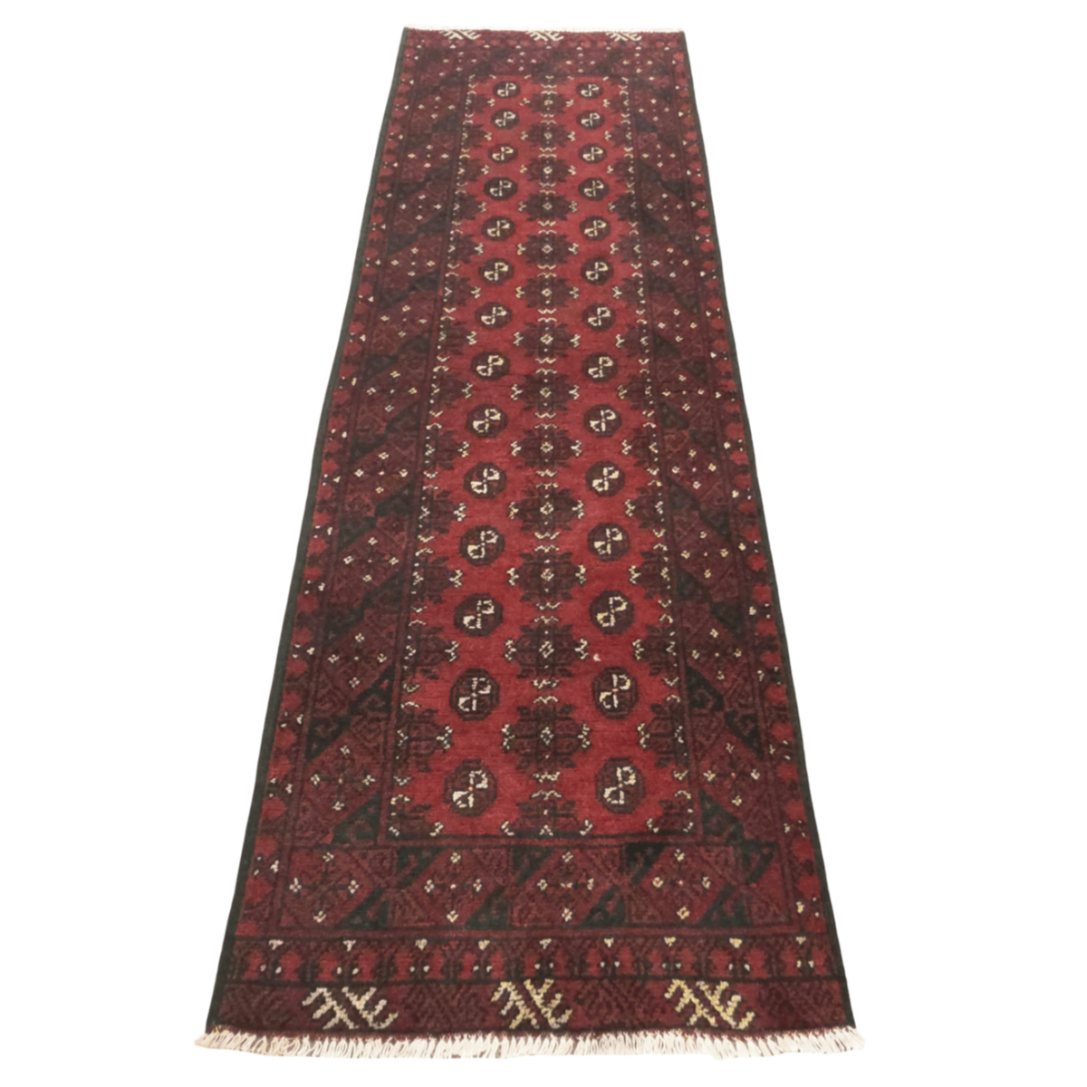 241 x 79 cm Hand-Knotted Red Afghan Akche Runner Rug