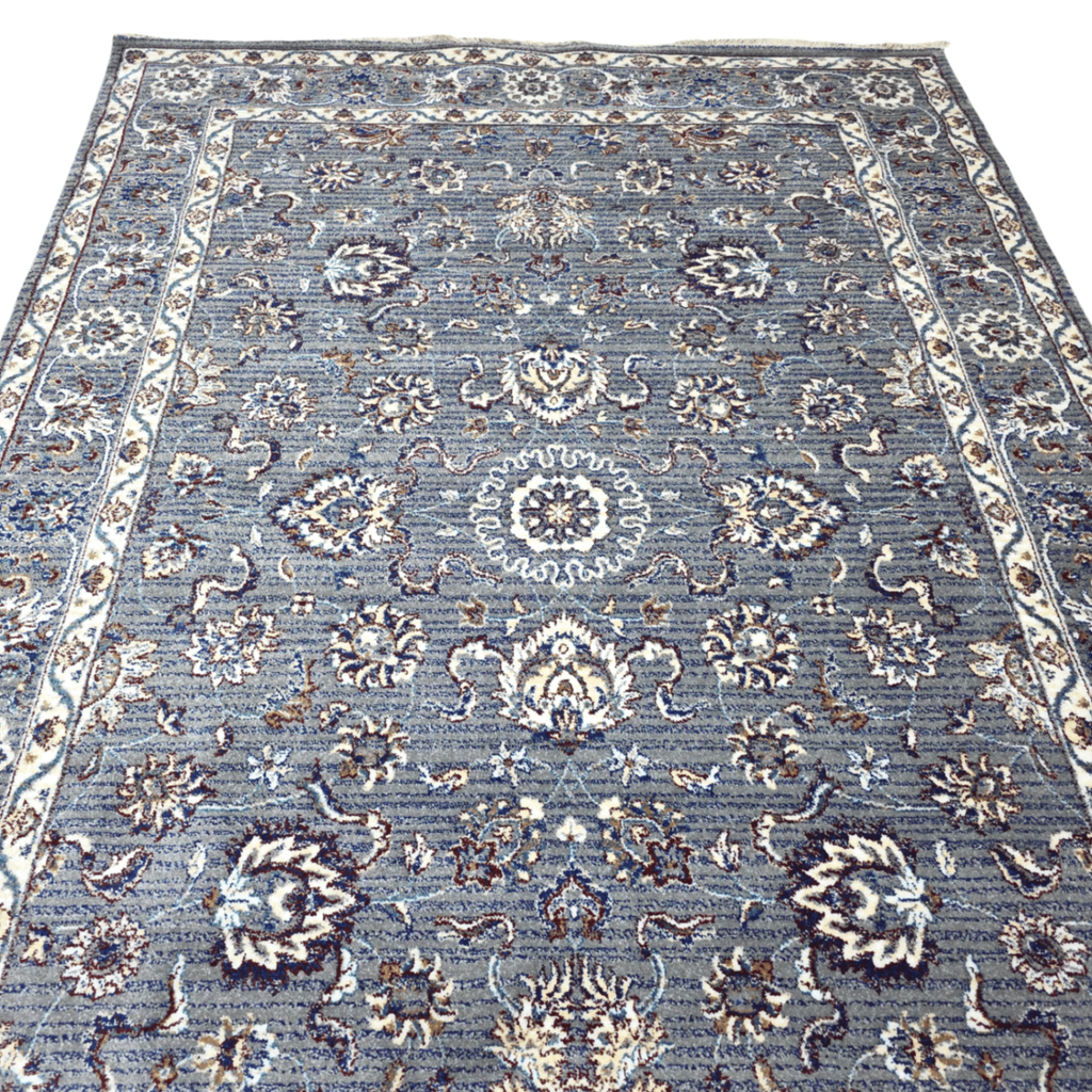 Grey and maroon traditional oriental rug detail