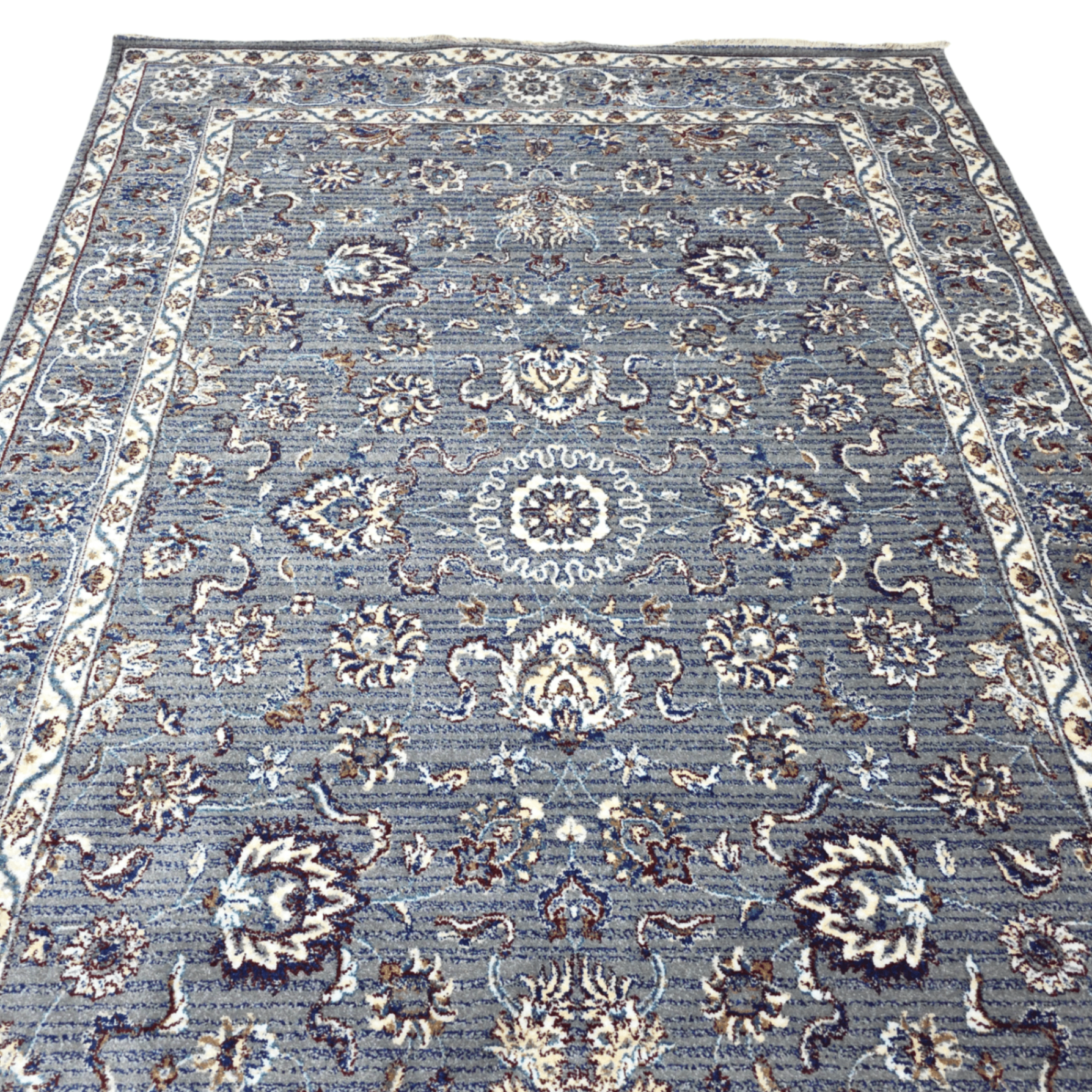 Grey and maroon traditional oriental rug detail