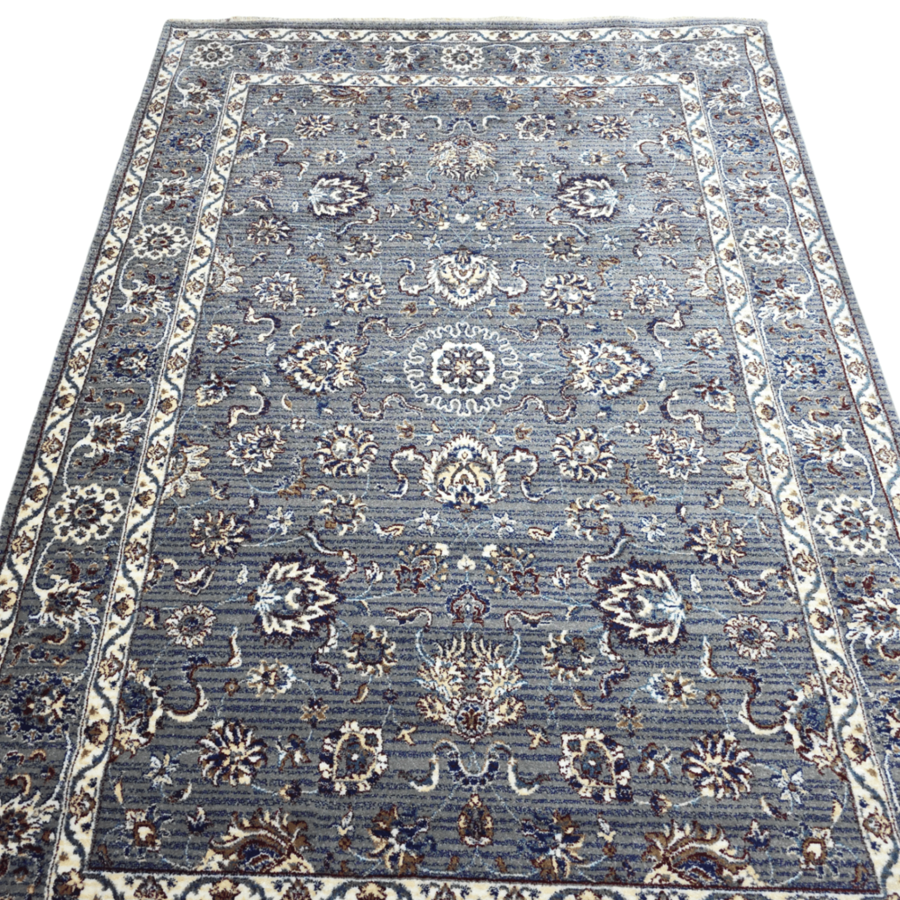 Grey and maroon traditional oriental rug detail