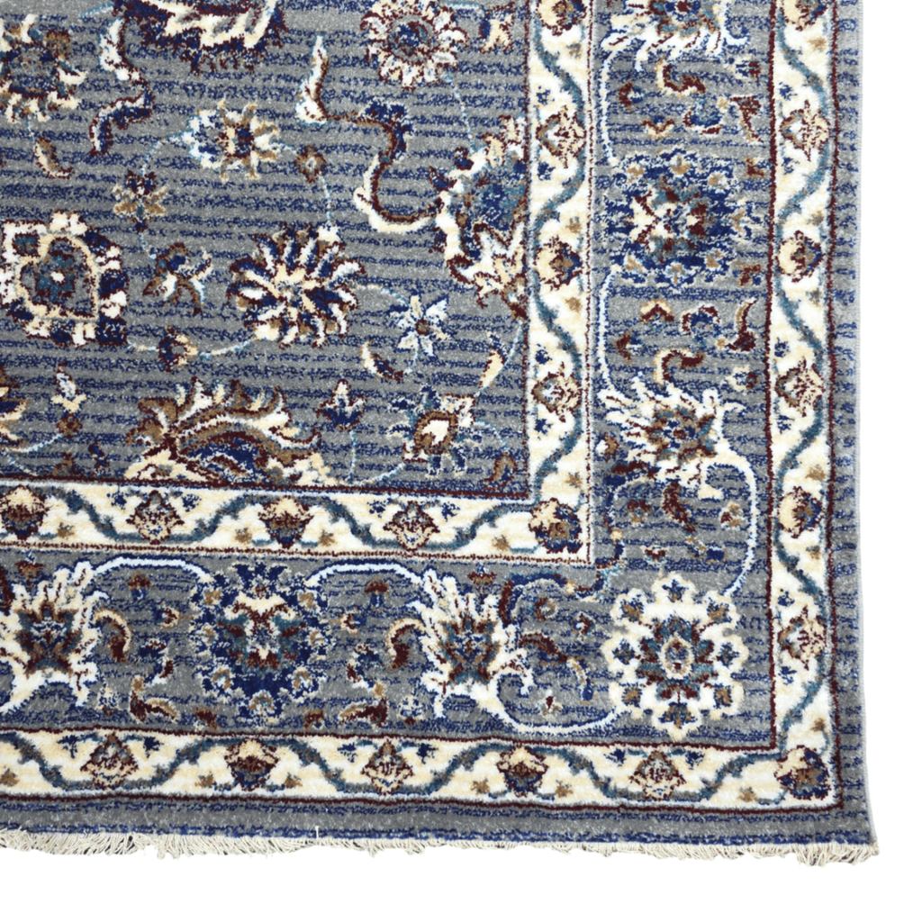 Grey and maroon traditional oriental rug detail