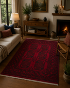 197 x 151 cm Hand-Woven Red Afghan Akche Wool Rug