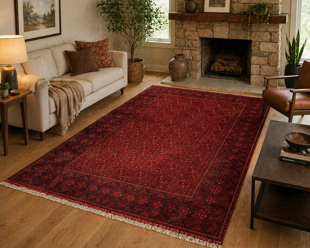 290 x 200 cm Hand-Knotted Turkmen Basiri Geometric Rug