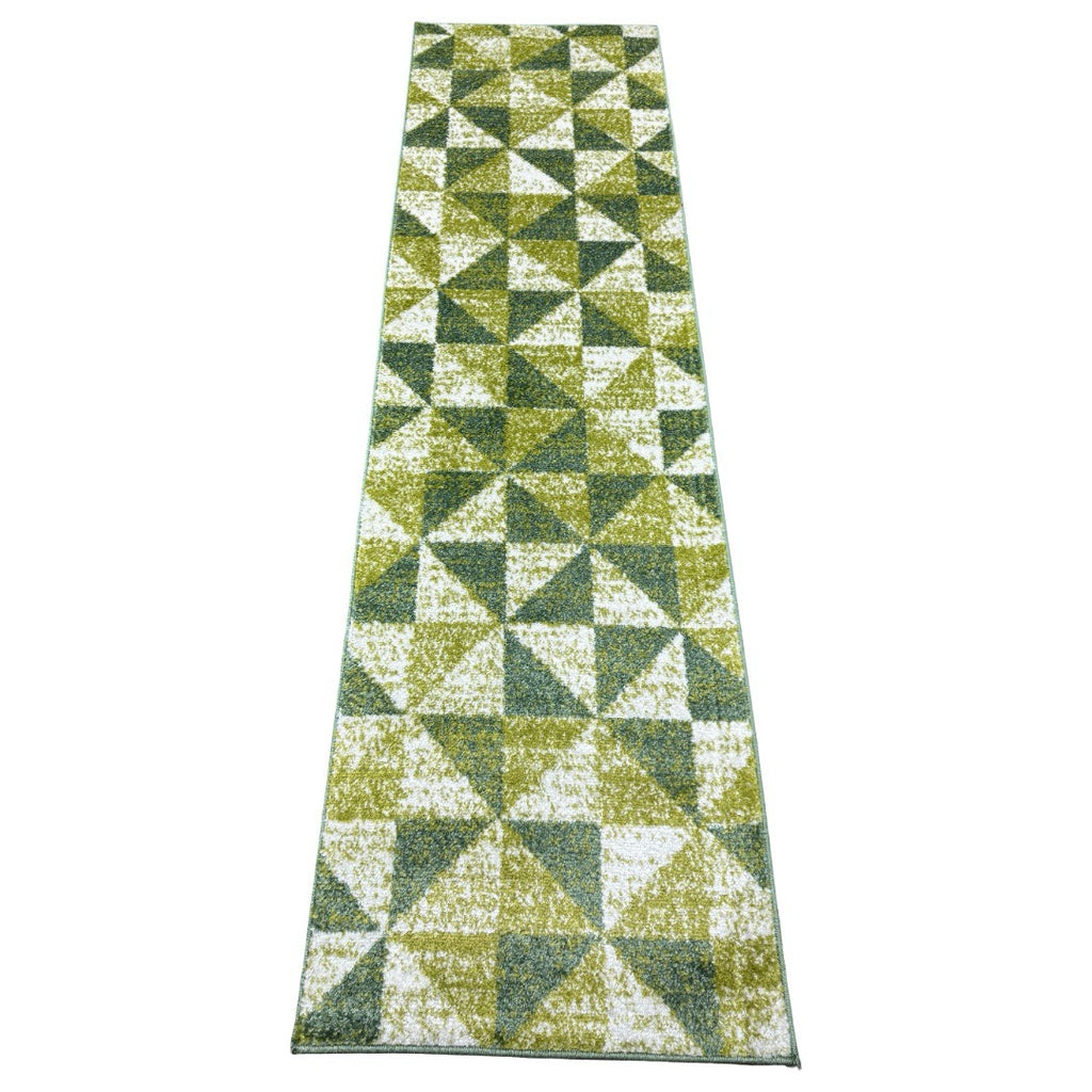 213 x 61 cm Olive Green Geometric Triangle Runner Rug