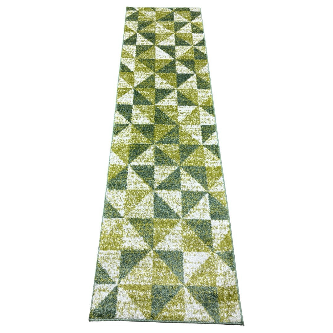 213 x 61 cm Olive Green Geometric Triangle Runner Rug