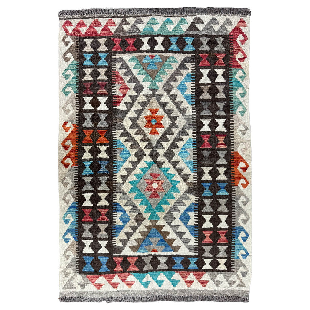 150 × 103 cm Hand-Woven Afghan Kilim Rug – Wool Flatweave