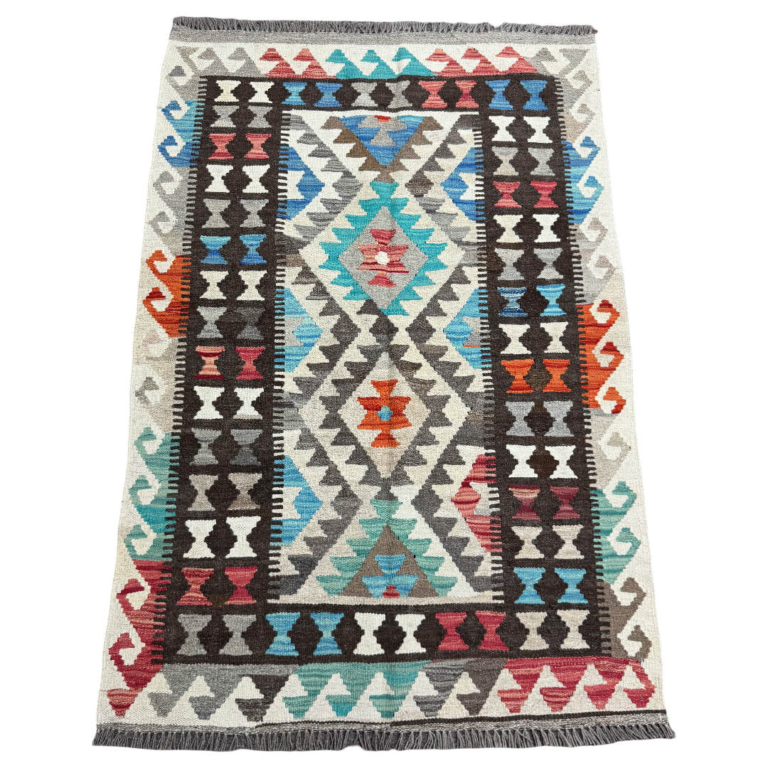 150 × 103 cm Hand-Woven Afghan Kilim Rug – Wool Flatweave