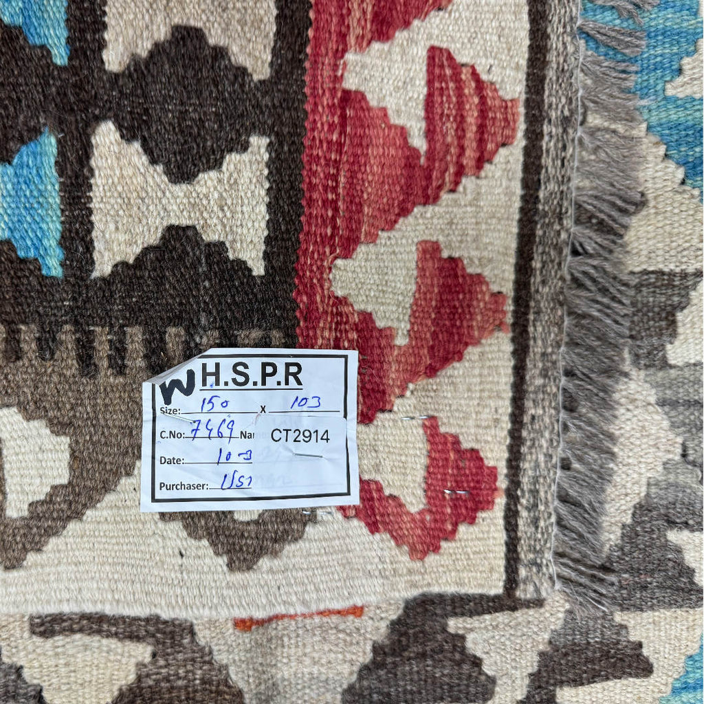 150 × 103 cm Hand-Woven Afghan Kilim Rug – Wool Flatweave