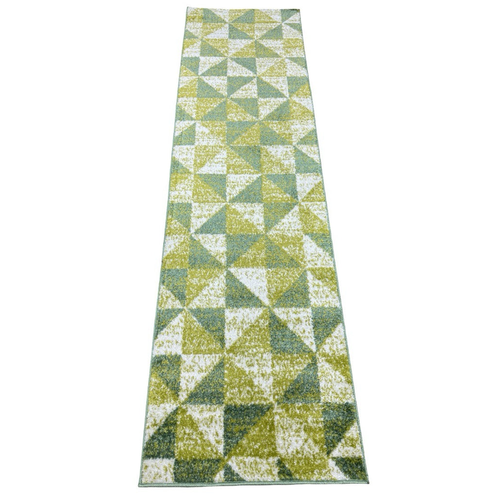 213 x 61 cm Olive Green Geometric Triangle Runner Rug