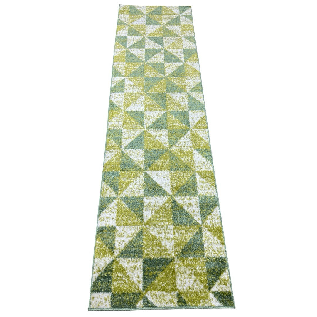 213 x 61 cm Olive Green Geometric Triangle Runner Rug