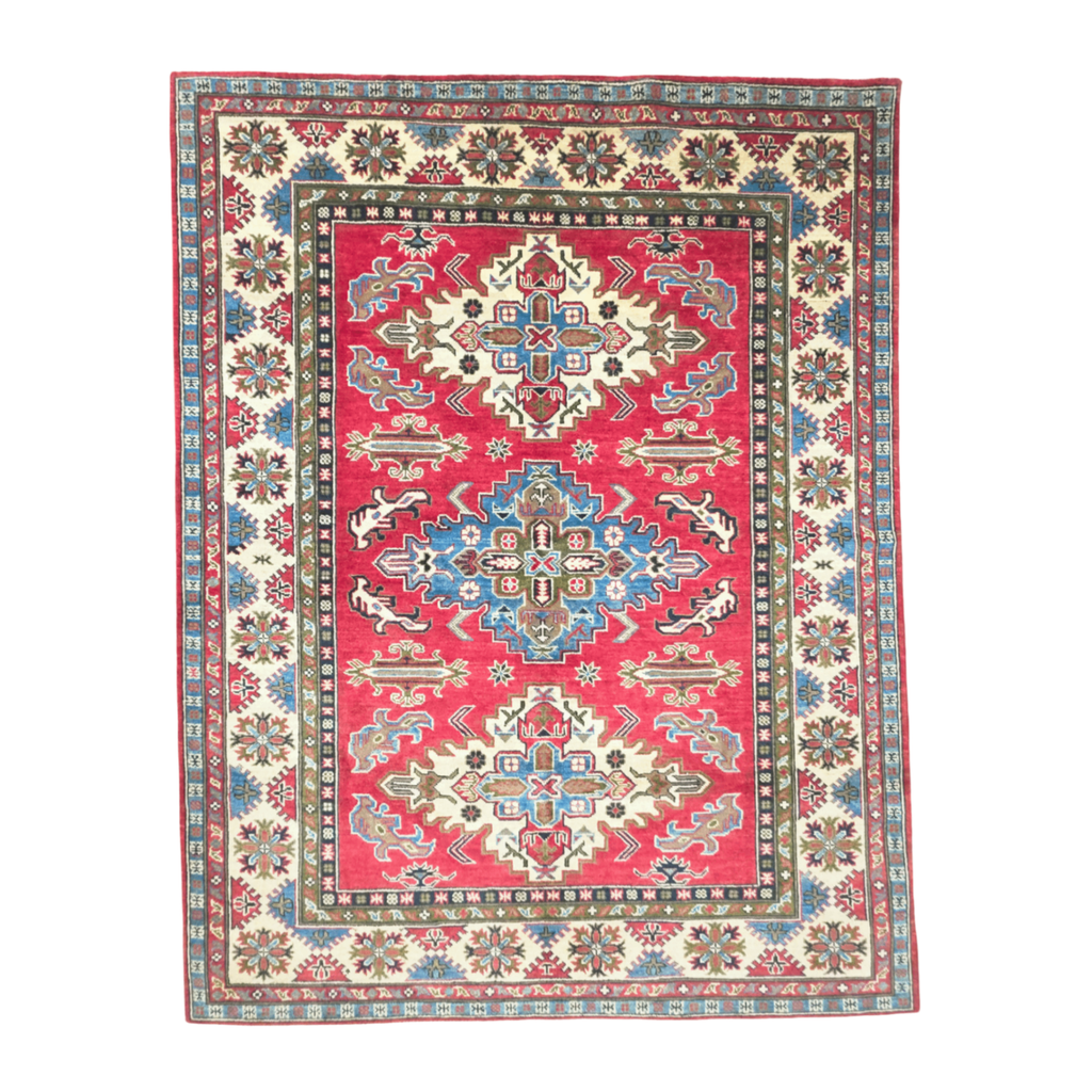 220 x 173 cm Hand Knotted Afghan Kazak Rug