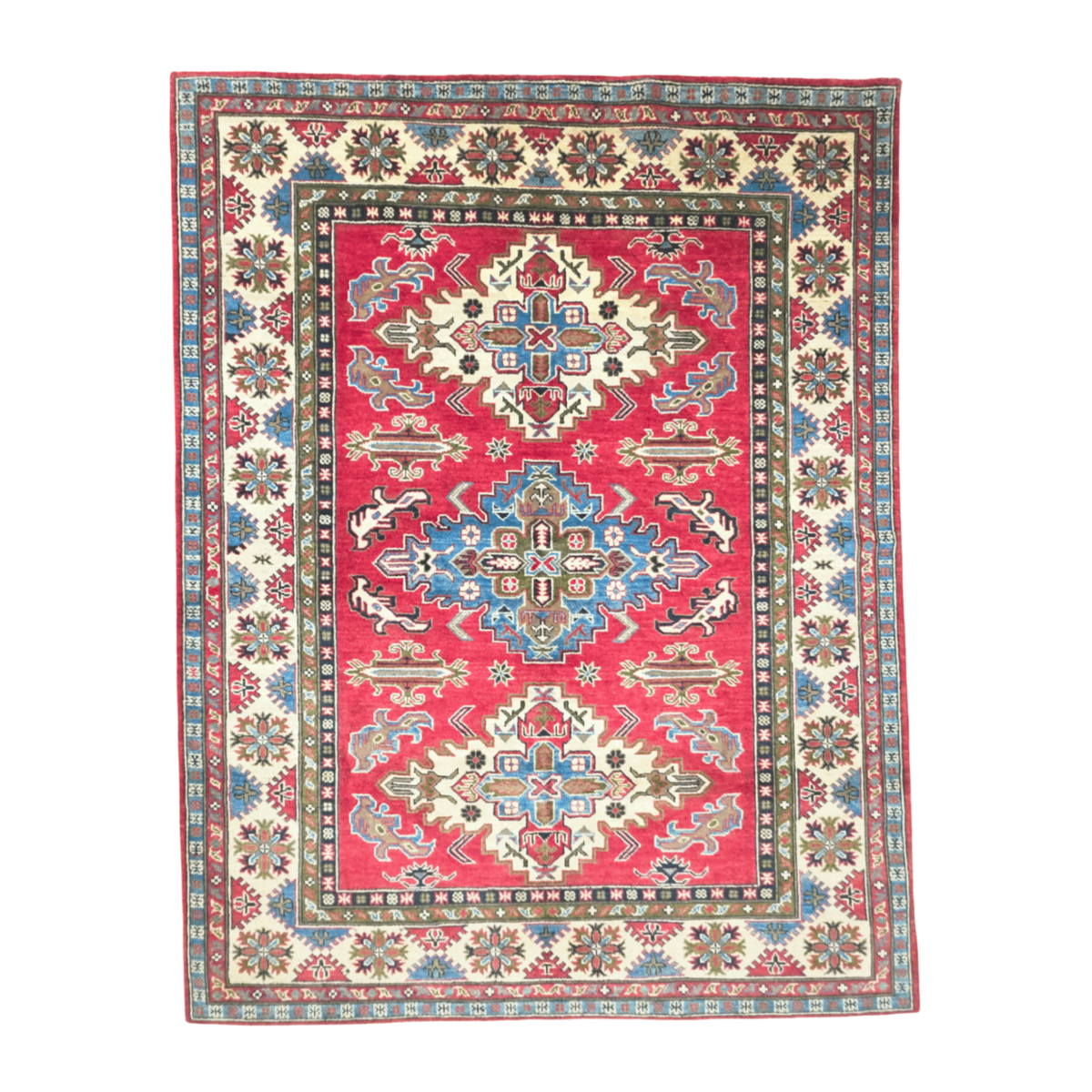 220 x 173 cm Hand Knotted Afghan Kazak Rug