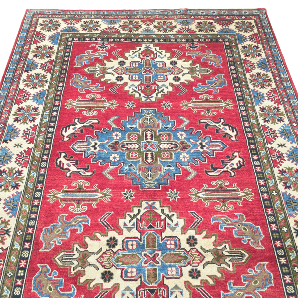 220 x 173 cm Hand Knotted Afghan Kazak Rug