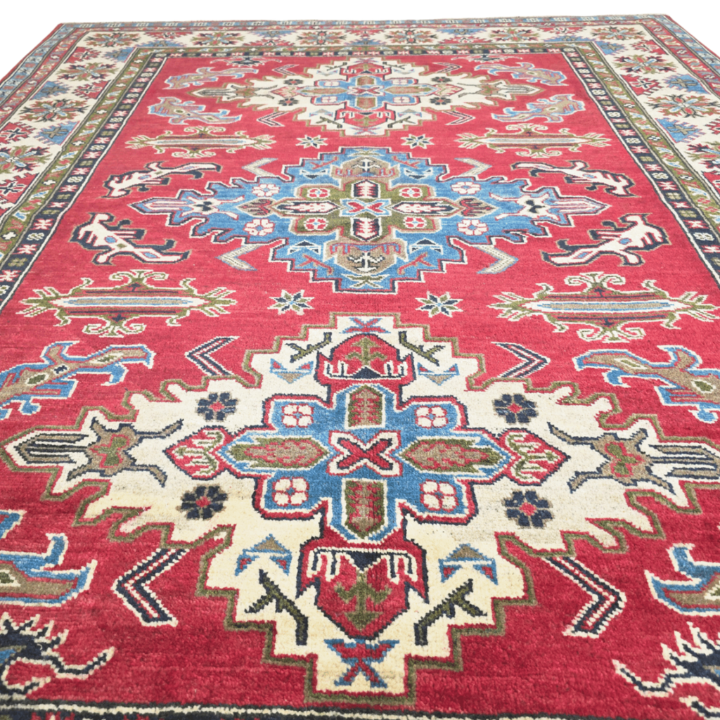 220 x 173 cm Hand Knotted Afghan Kazak Rug