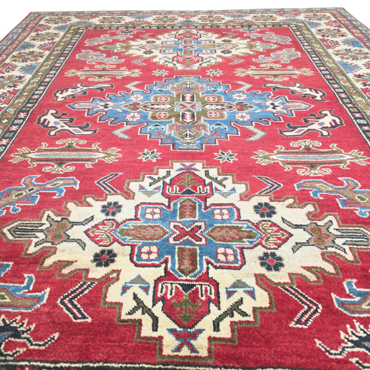 220 x 173 cm Hand Knotted Afghan Kazak Rug