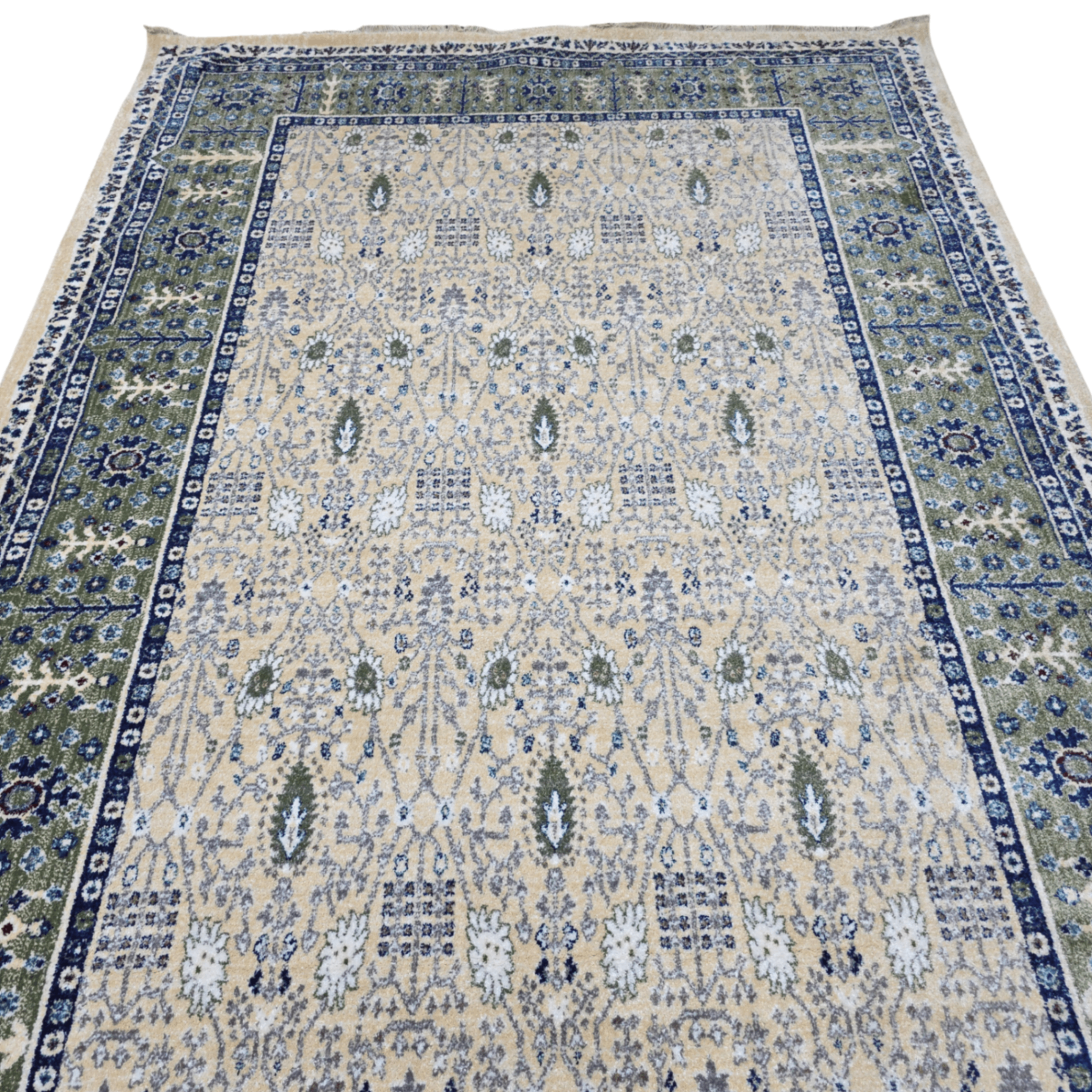 Cream and green traditional oriental rug detail