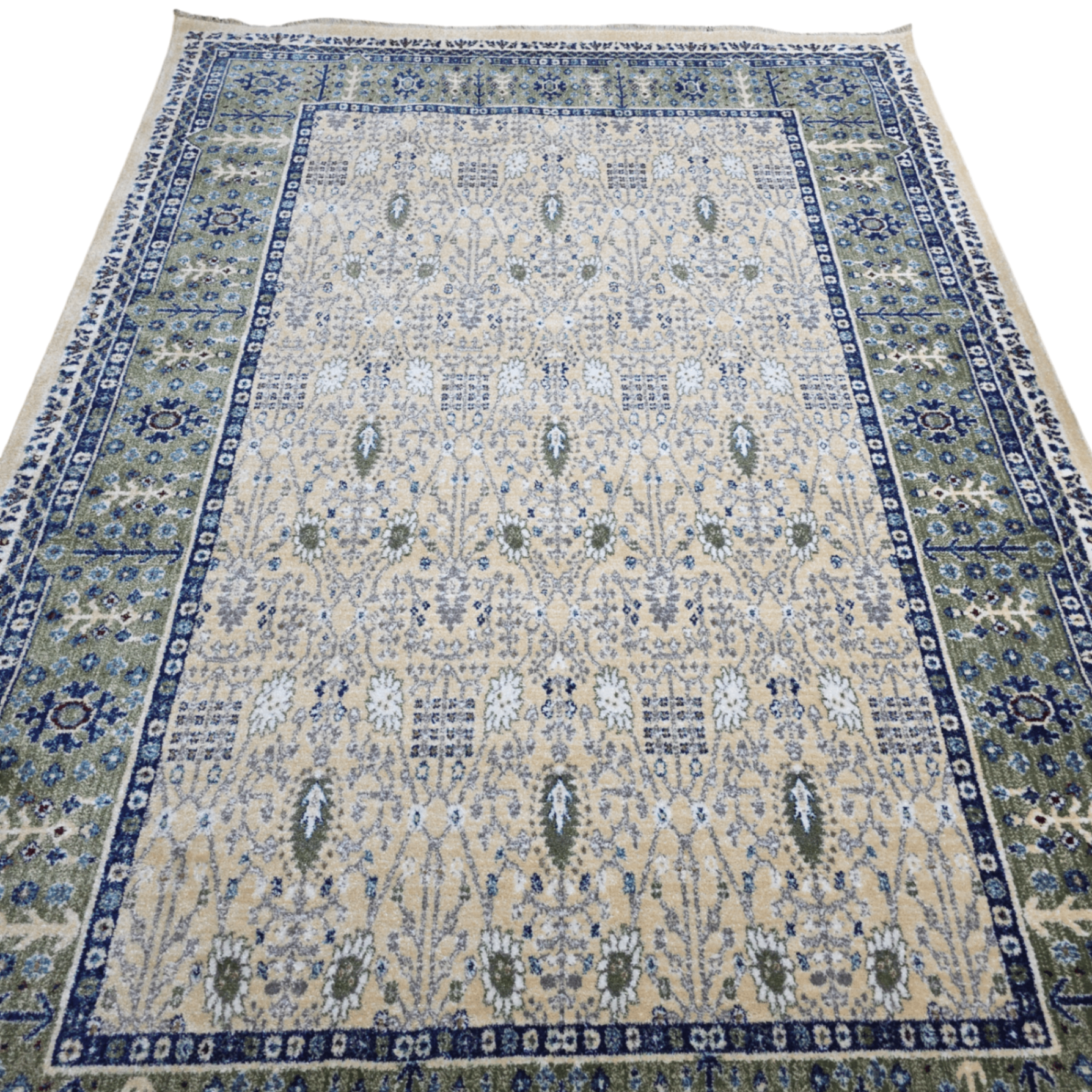 Cream and green traditional oriental rug detail