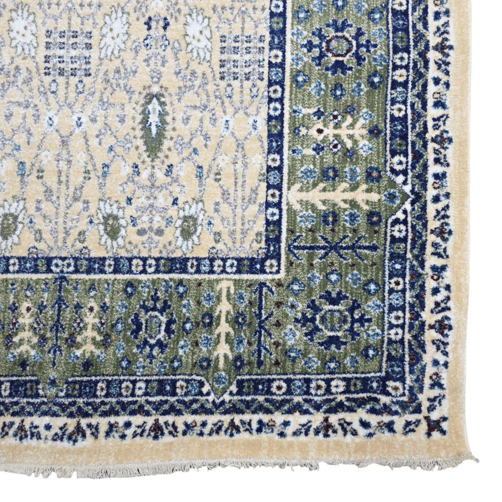 Cream and green traditional oriental rug detail