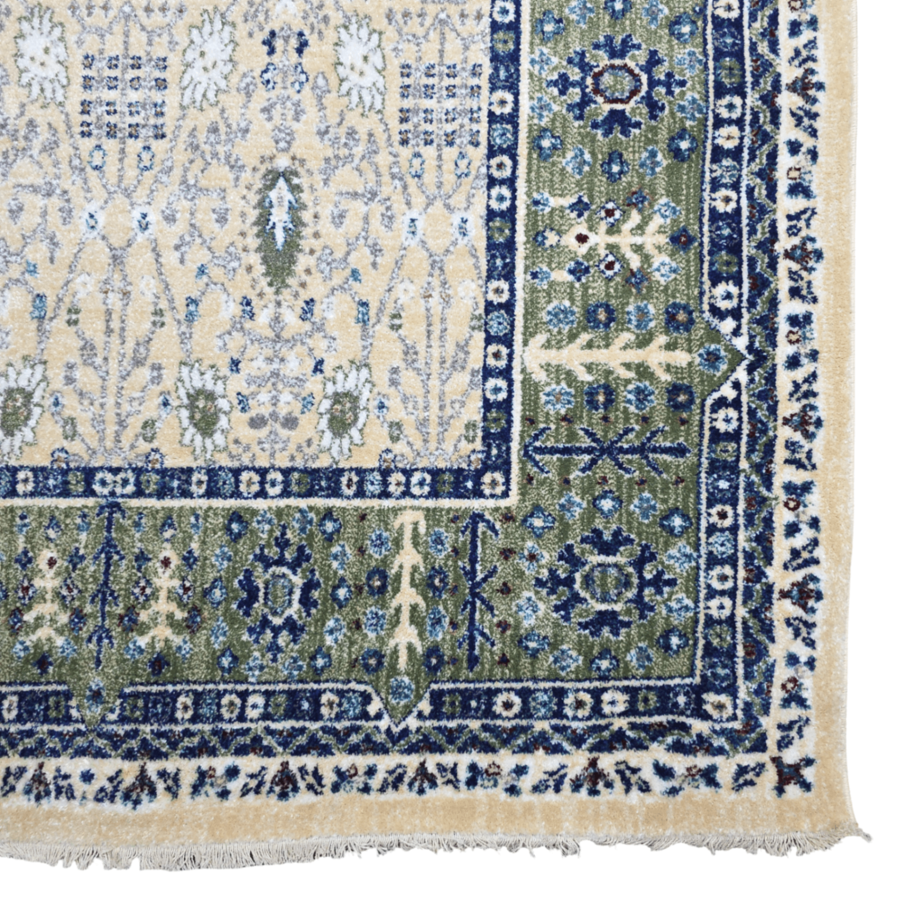 Cream and green traditional oriental rug detail