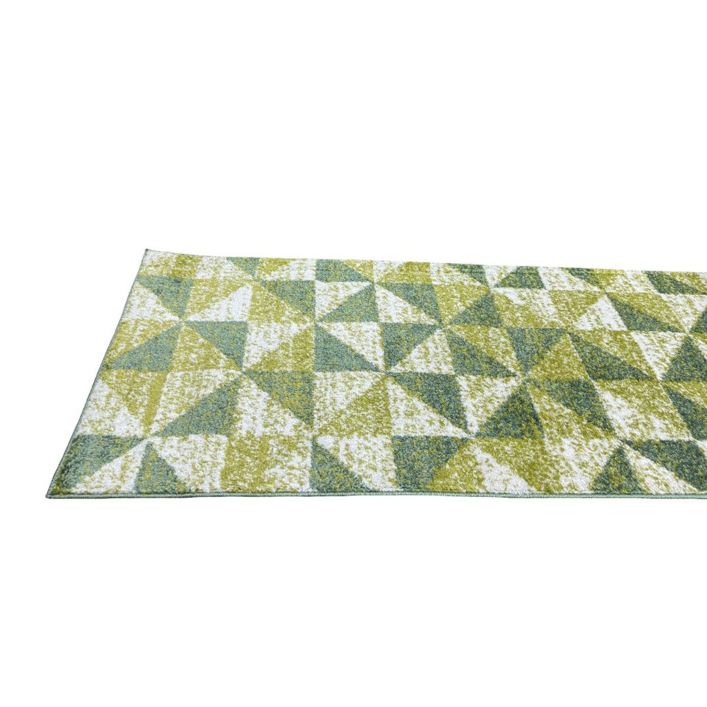 213 x 61 cm Olive Green Geometric Triangle Runner Rug