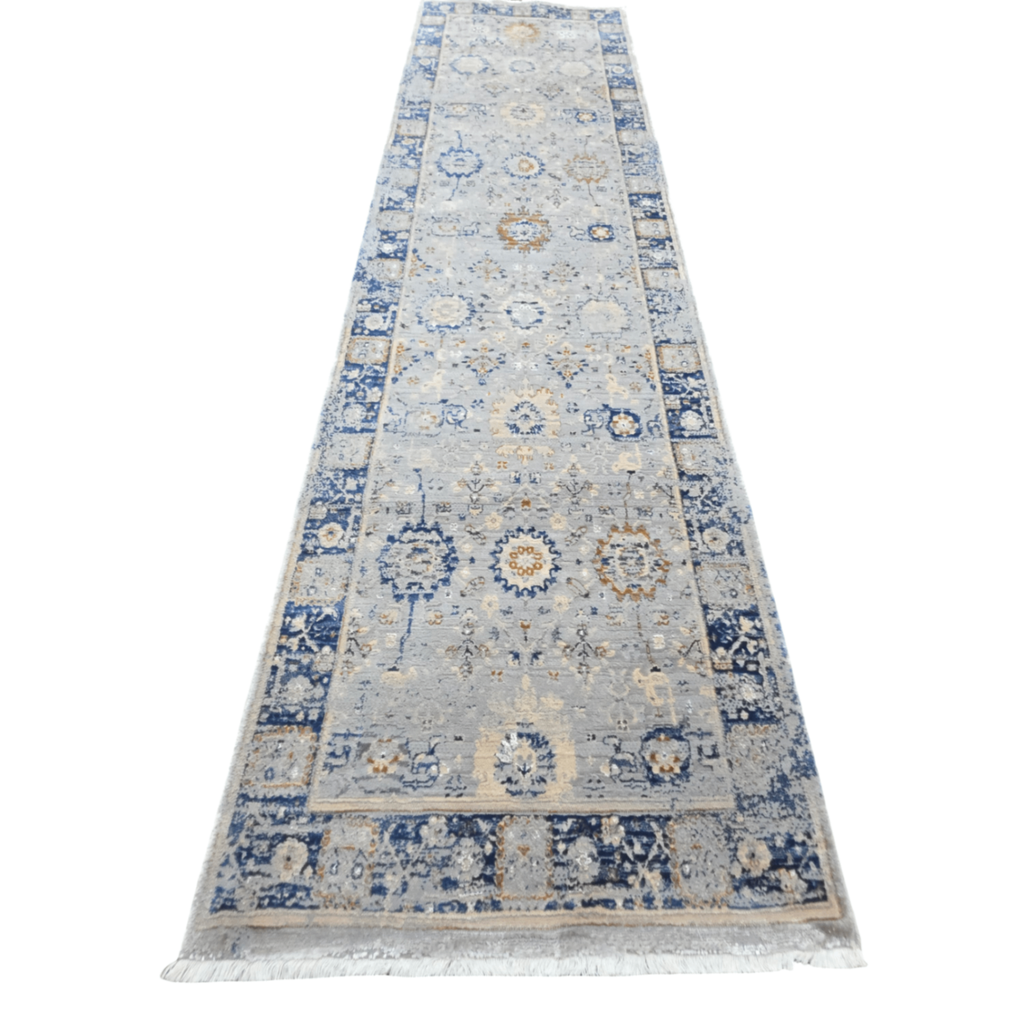 Grey Persian design runner rug detail