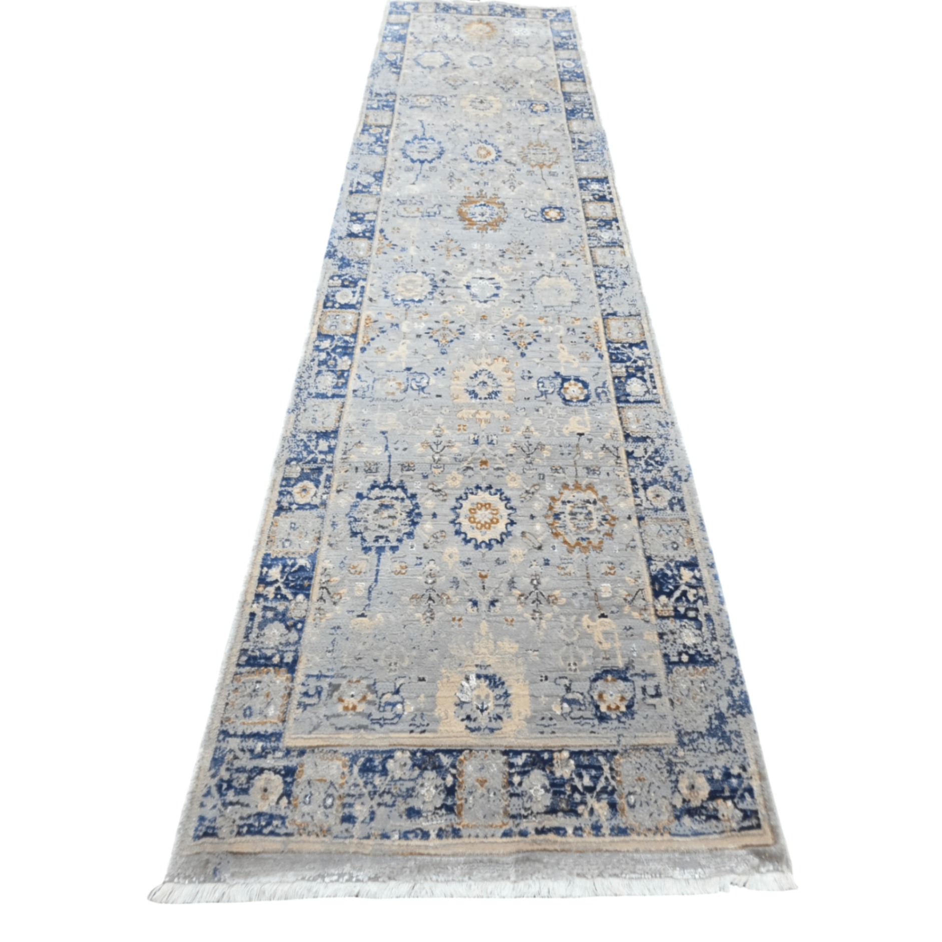 Grey Persian design runner rug detail