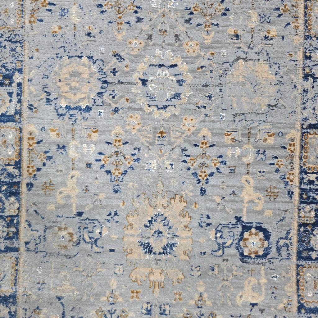 Grey Persian design runner rug detail