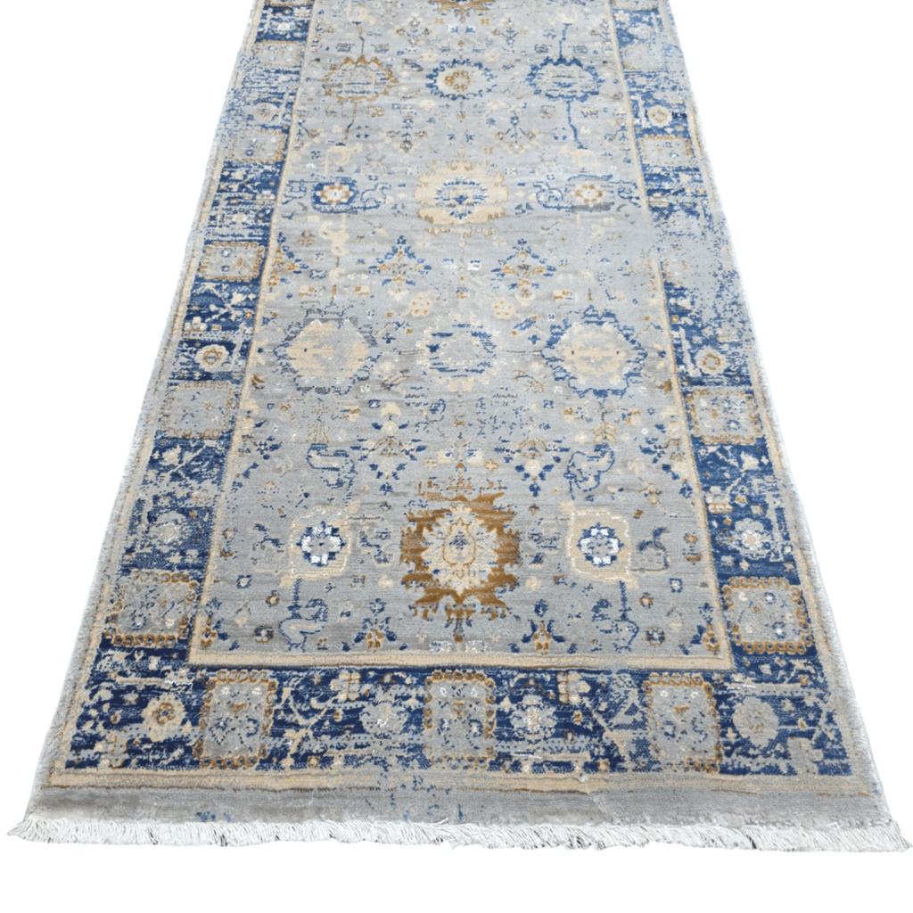 Grey Persian design runner rug detail