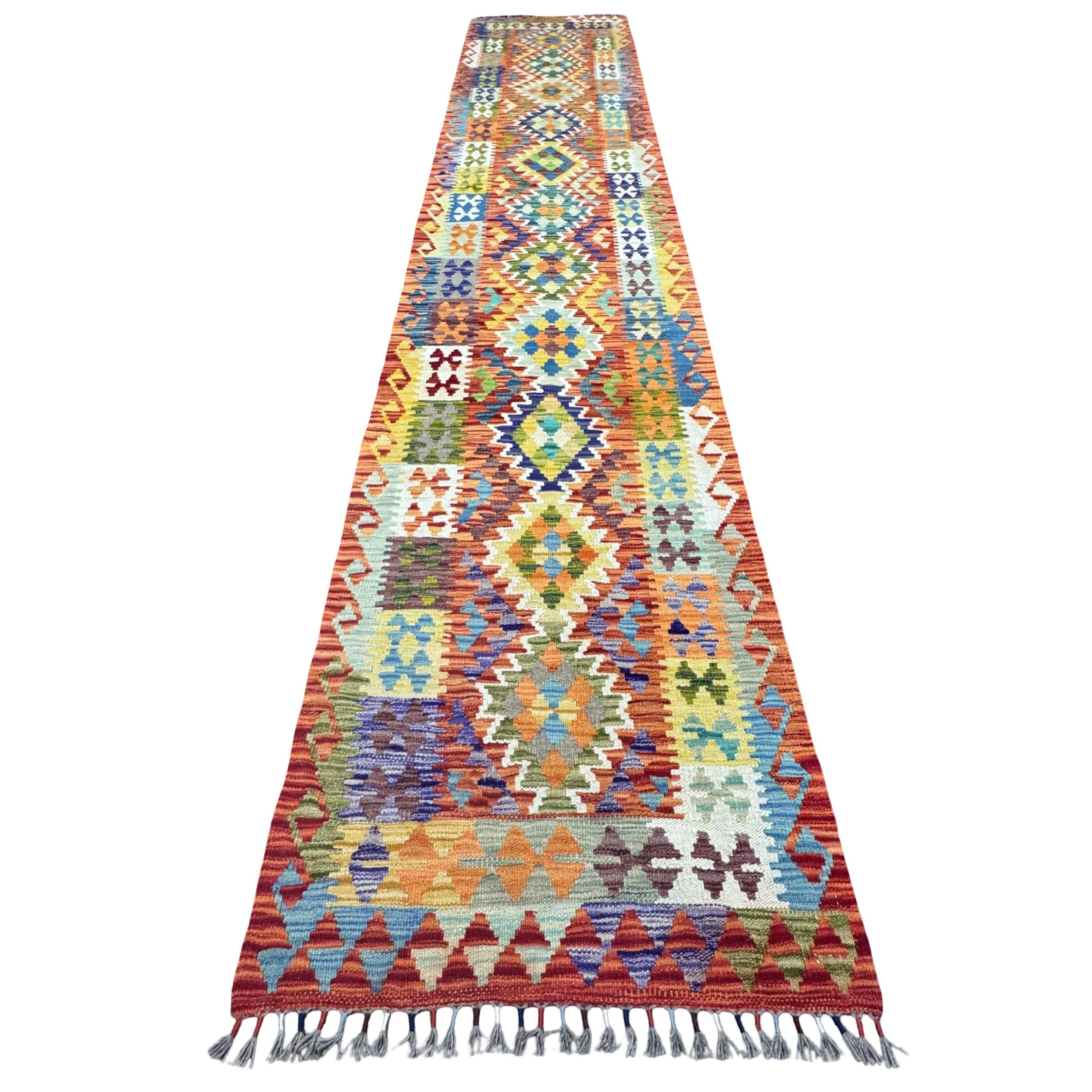 84 x 79 cm Hand-Woven Afghan Kilim Runner Rug – Wool Flatweave