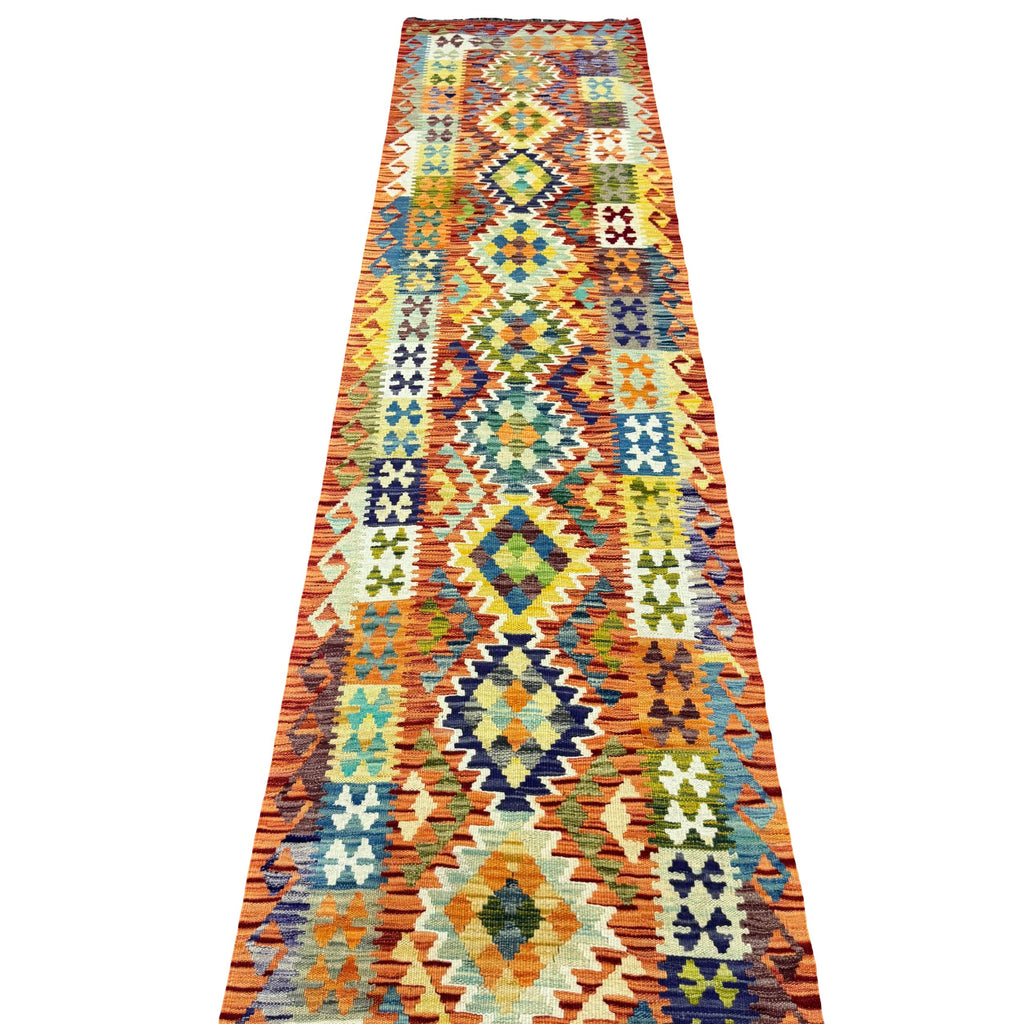 84 x 79 cm Hand-Woven Afghan Kilim Runner Rug – Wool Flatweave