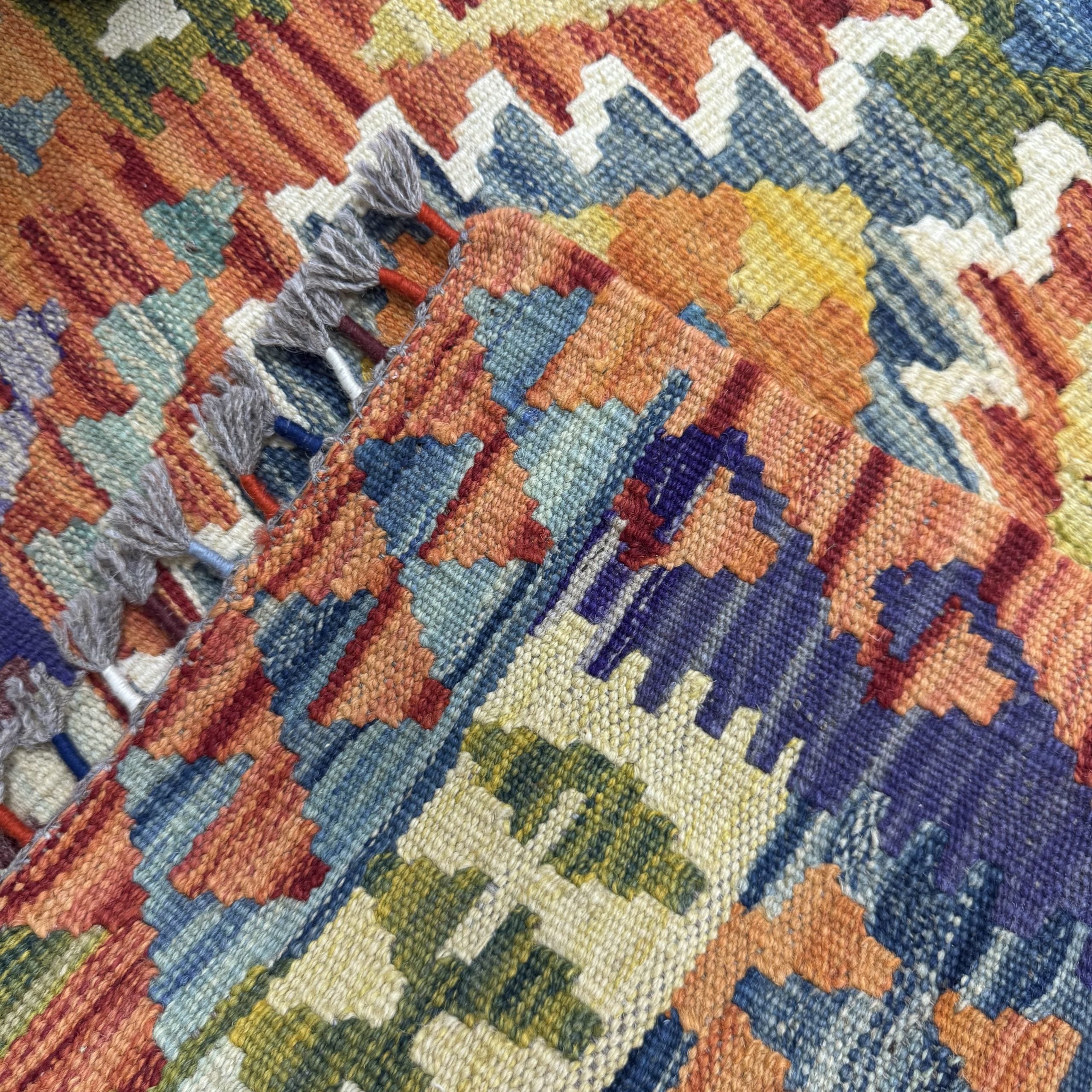 84 x 79 cm Hand-Woven Afghan Kilim Runner Rug – Wool Flatweave