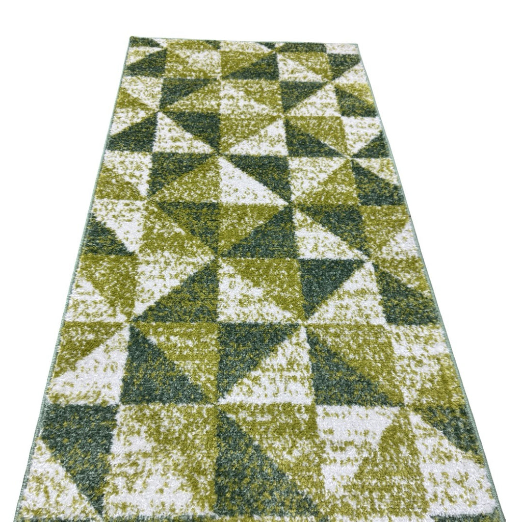213 x 61 cm Olive Green Geometric Triangle Runner Rug