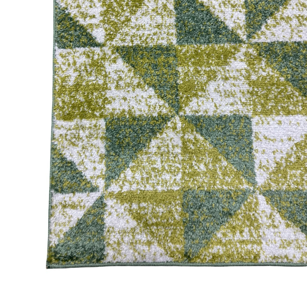 213 x 61 cm Olive Green Geometric Triangle Runner Rug