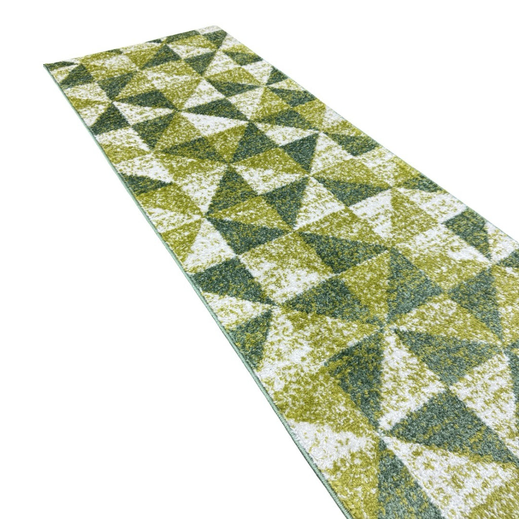 213 x 61 cm Olive Green Geometric Triangle Runner Rug