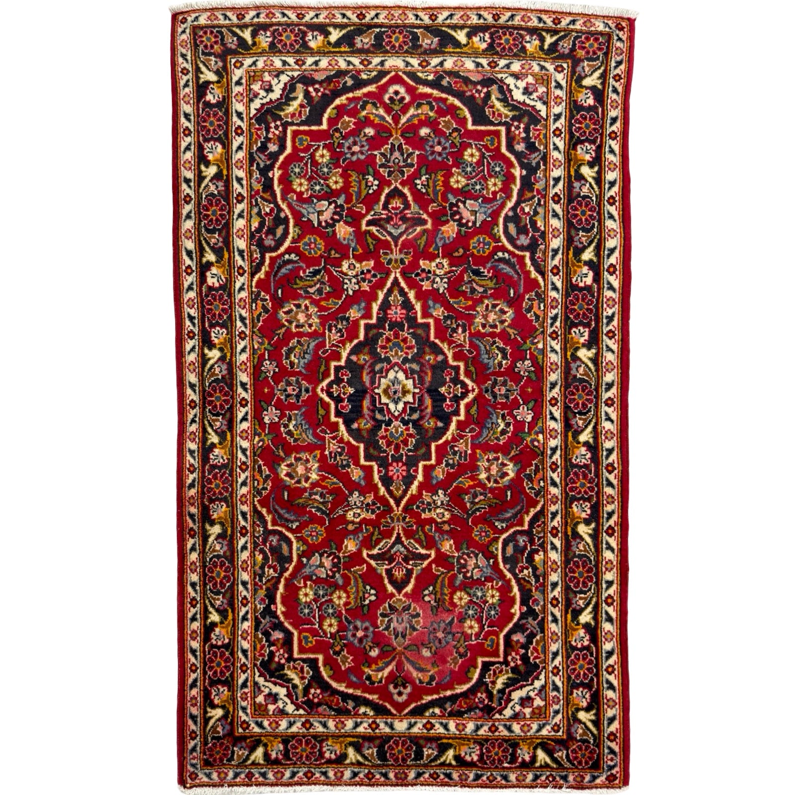 130 x 76 cm Hand-Knotted Persian Kashan Wool Rug