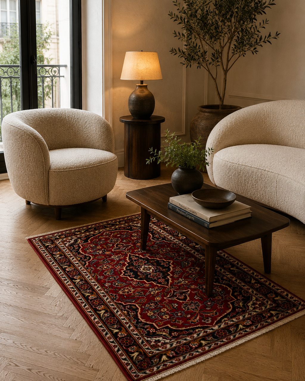 130 x 76 cm Hand-Knotted Persian Kashan Wool Rug