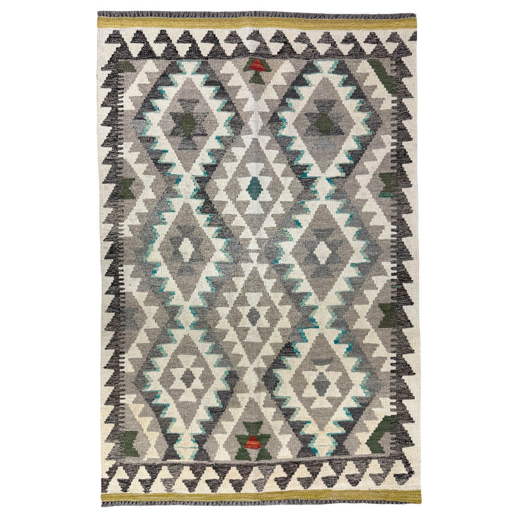 153 × 101 cm Hand-Woven Afghan Kilim Rug – Wool Flatweave