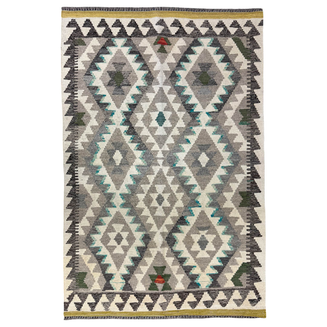 153 × 101 cm Hand-Woven Afghan Kilim Rug – Wool Flatweave