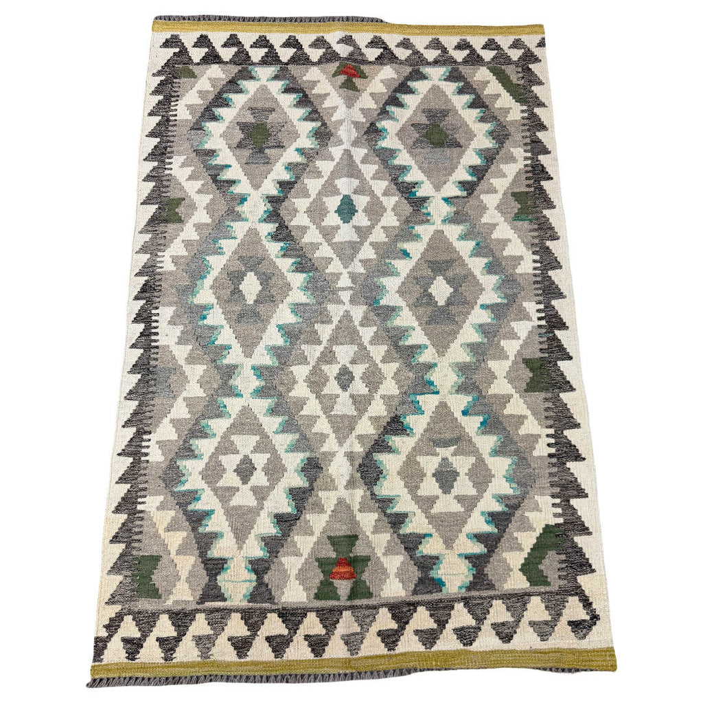 153 × 101 cm Hand-Woven Afghan Kilim Rug – Wool Flatweave