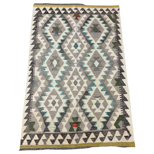153 × 101 cm Hand-Woven Afghan Kilim Rug – Wool Flatweave
