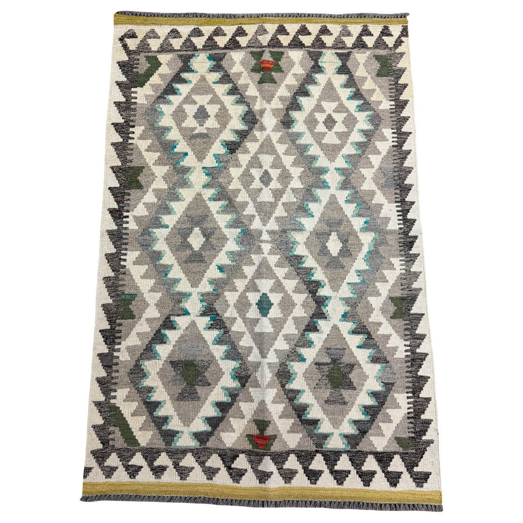 153 × 101 cm Hand-Woven Afghan Kilim Rug – Wool Flatweave