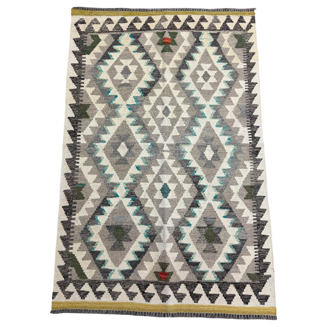 153 × 101 cm Hand-Woven Afghan Kilim Rug – Wool Flatweave