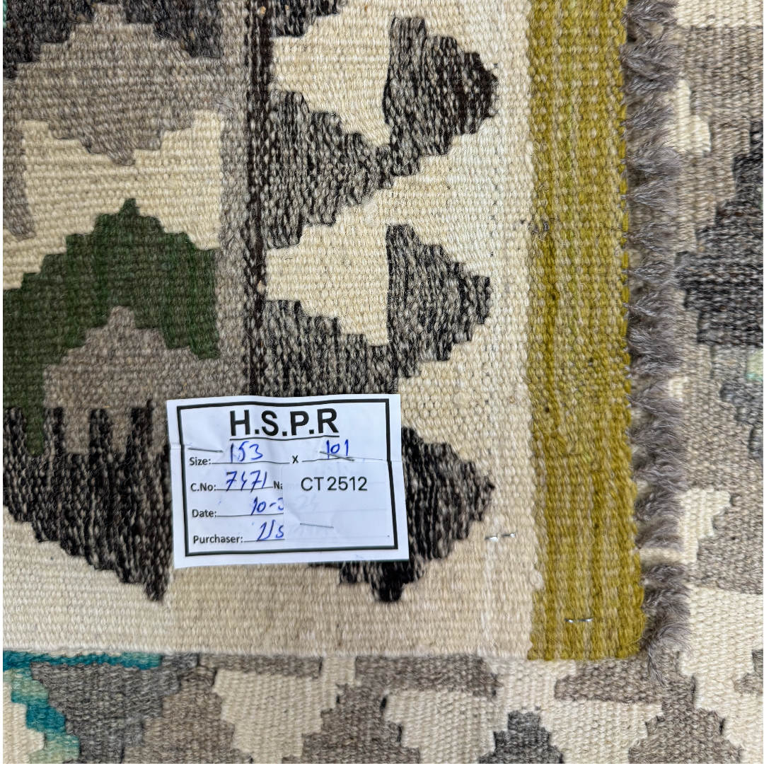 153 × 101 cm Hand-Woven Afghan Kilim Rug – Wool Flatweave