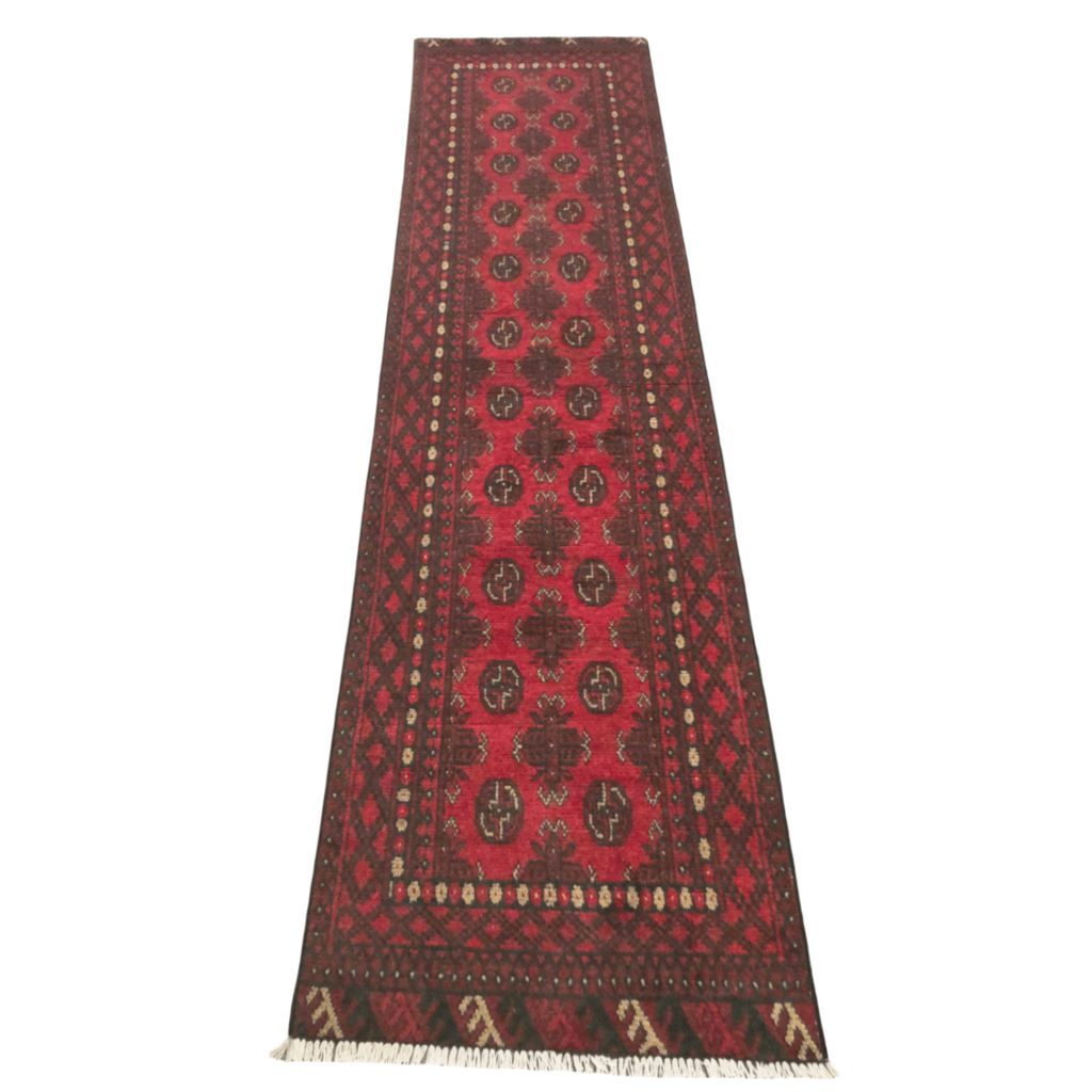 285 x 75 cm Hand-Knotted Red Afghan Akche Runner Rug