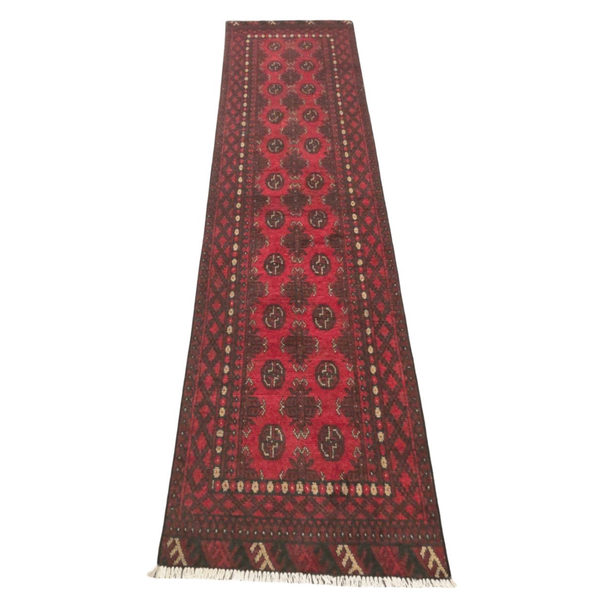 285 x 75 cm Hand-Knotted Red Afghan Akche Runner Rug