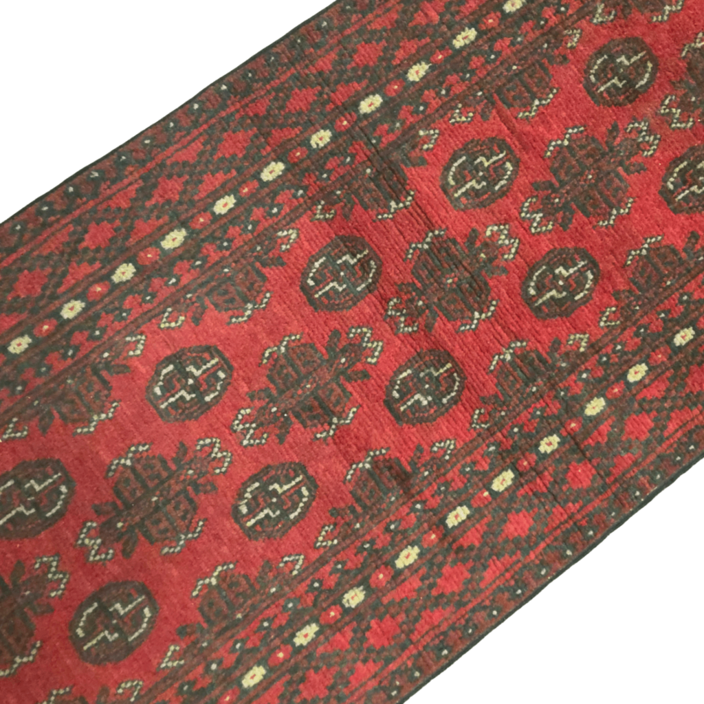 285 x 75 cm Hand-Knotted Red Afghan Akche Runner Rug