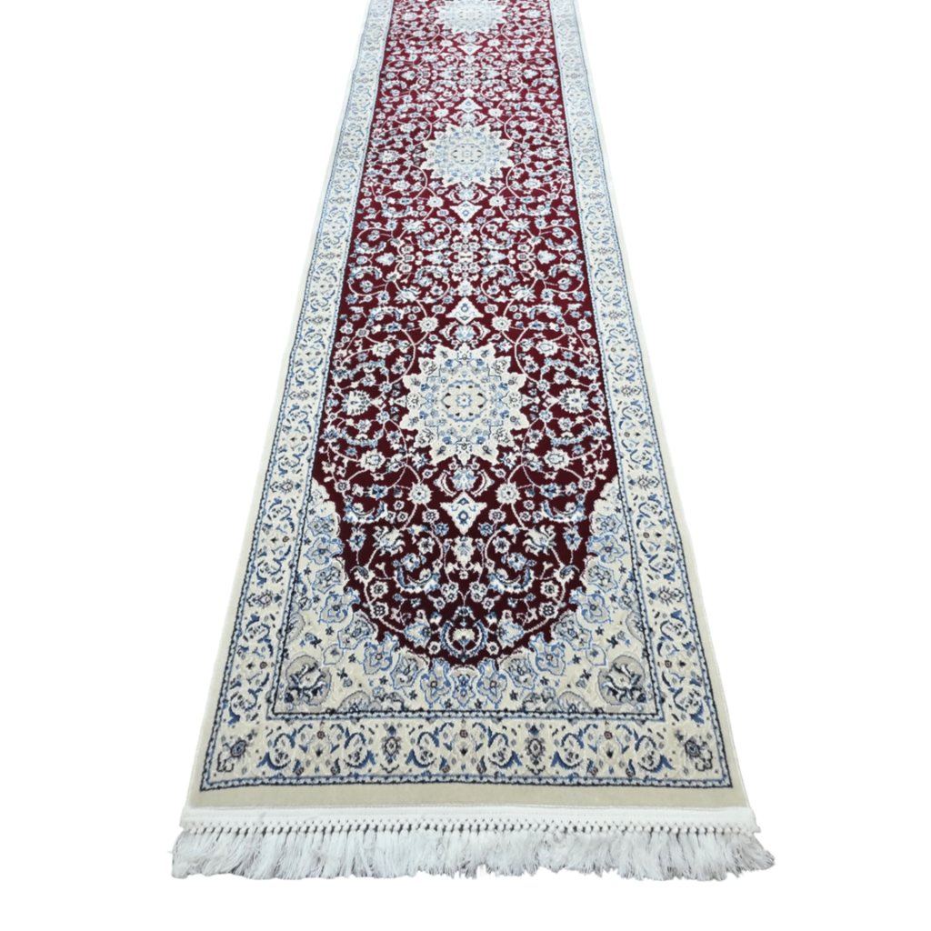 Red Persian design runner rug detail